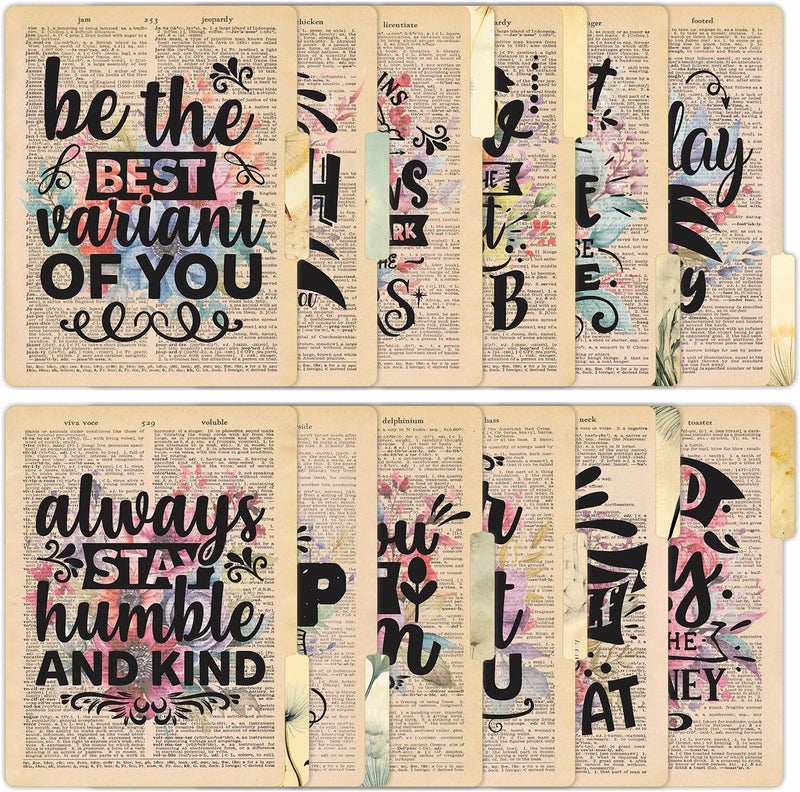 PARTH IMPEX 12 Pack Decorative File Folders, 1/3 Cut Tab with Assorted Positions, Letter Size Paper Holders (9.37” x 11.75”) Matte Finish Laminated for Office School Work - Motivational Quotes Design - Image 1
